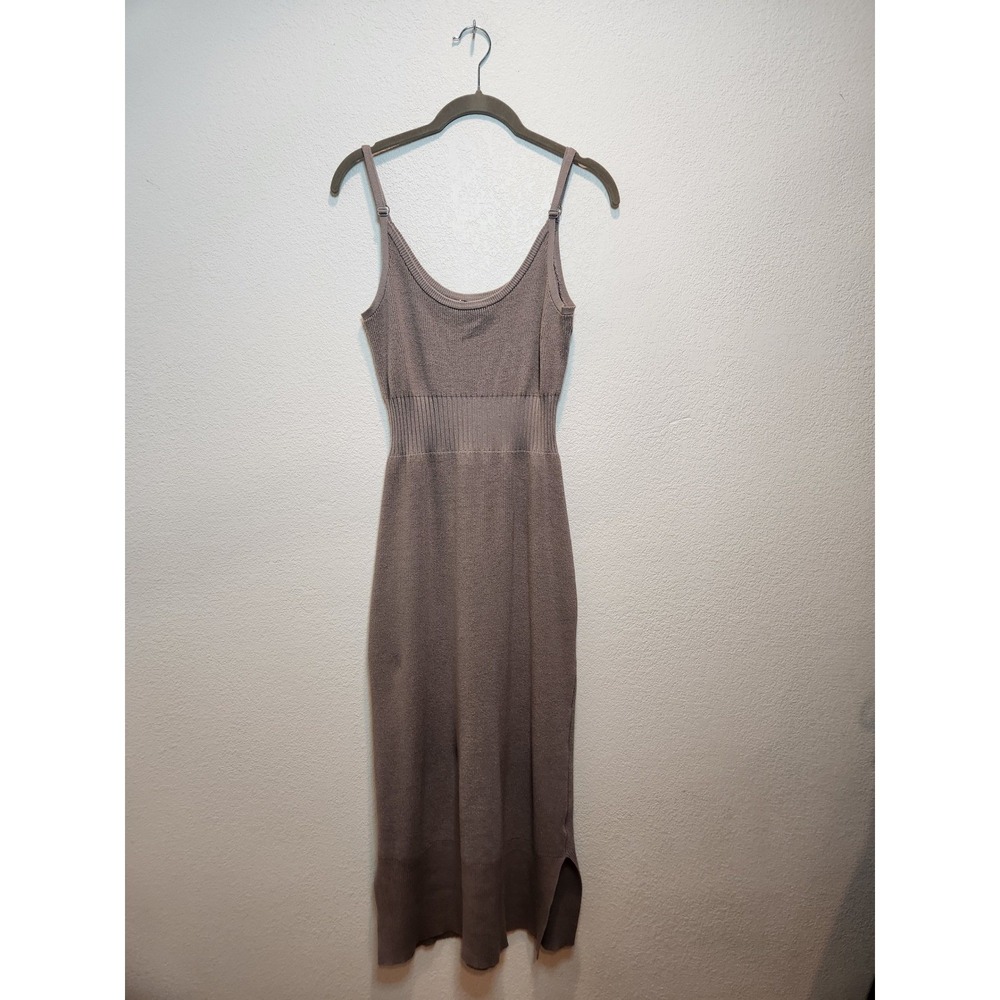 Neiman Marcus 1996 Taupe Ribbed Knit Midi Dress Womens M Bodycon Slip